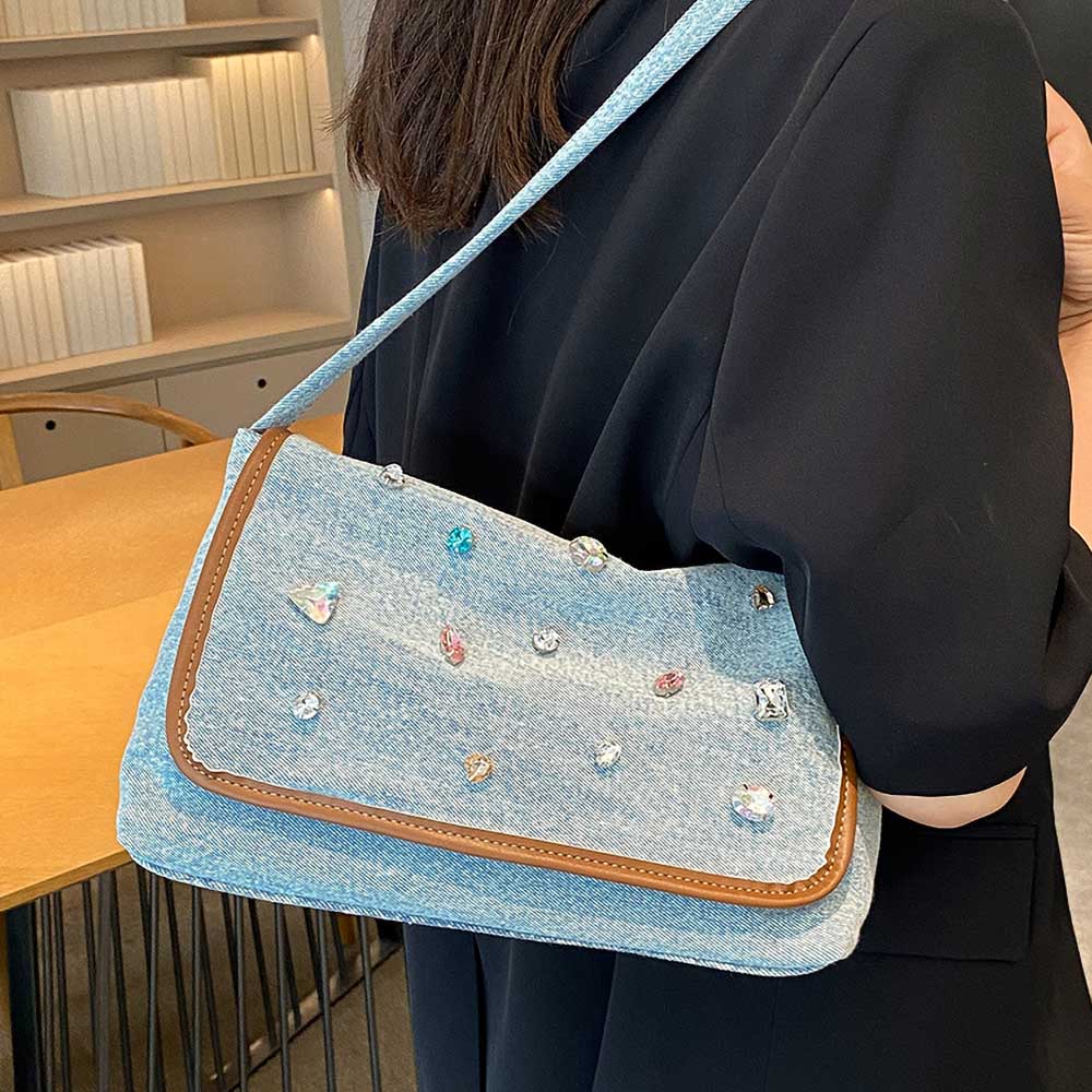 Underarm Bag Women's Large Capacity Diamond Denim Shoulder Bags New Versatile Handbags Casual Vintage Female Totes