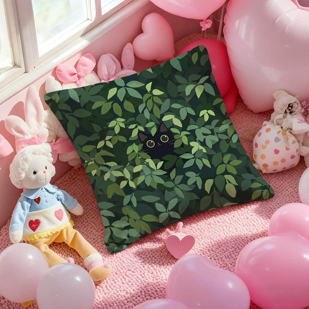 

green plant cat Cushion Cover Pattern Printed Pillowcase for Living Room Sofa Cushion Cover & Bedroom Decor 12x12Inch