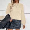Women's Fashion Casual Round Neck Ribbed Knit Sweater Solid Color Pullover Long Sleeve Loose Sweater
