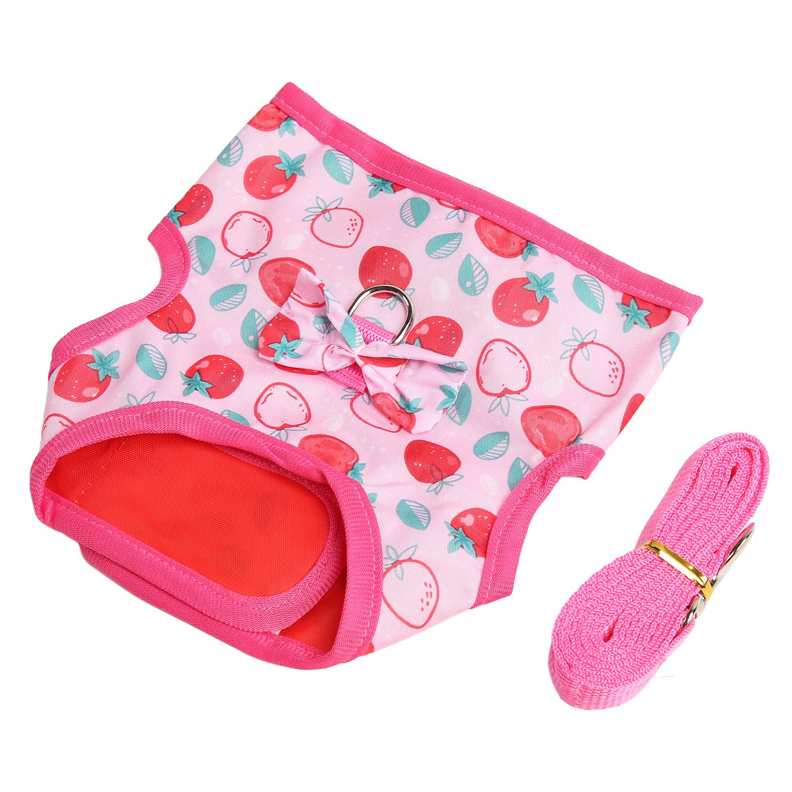 

Платье-шлейка для кролика розовое мультяшное с принтом клубники, крашеное, мягкое дышащее, одежда для кролика, поводок с буксировочным тросом для M