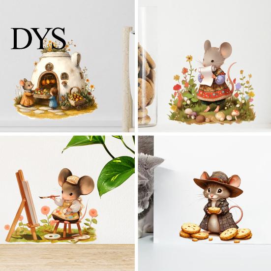 DIY Story Scene Wall Decor Cartoon Mouse Sticker, Cute Fairy Tale Decal, PVC Waterproof Decorative Gifts for Children Art Decors, Self Adhesive Mural