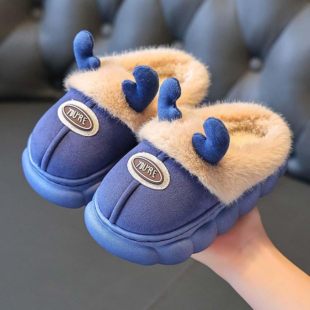 Thick Fleece Cute Antler Slides Waterproof Upper Toddler Cotton Shoes Holiday Gift