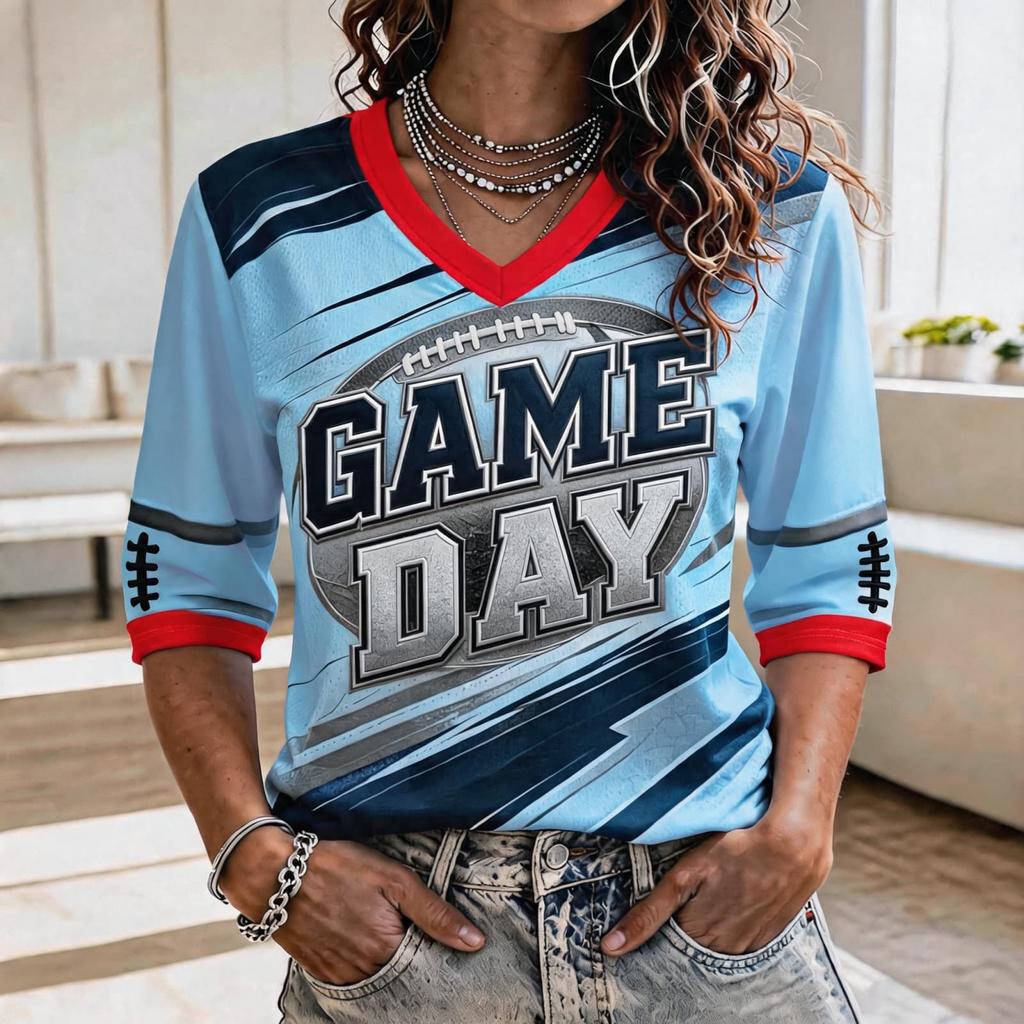 Camiseta de Fan de Fútbol para Mujer de Manga Tres Cuartos para Animación Diurna y Apoyo en el Estadio