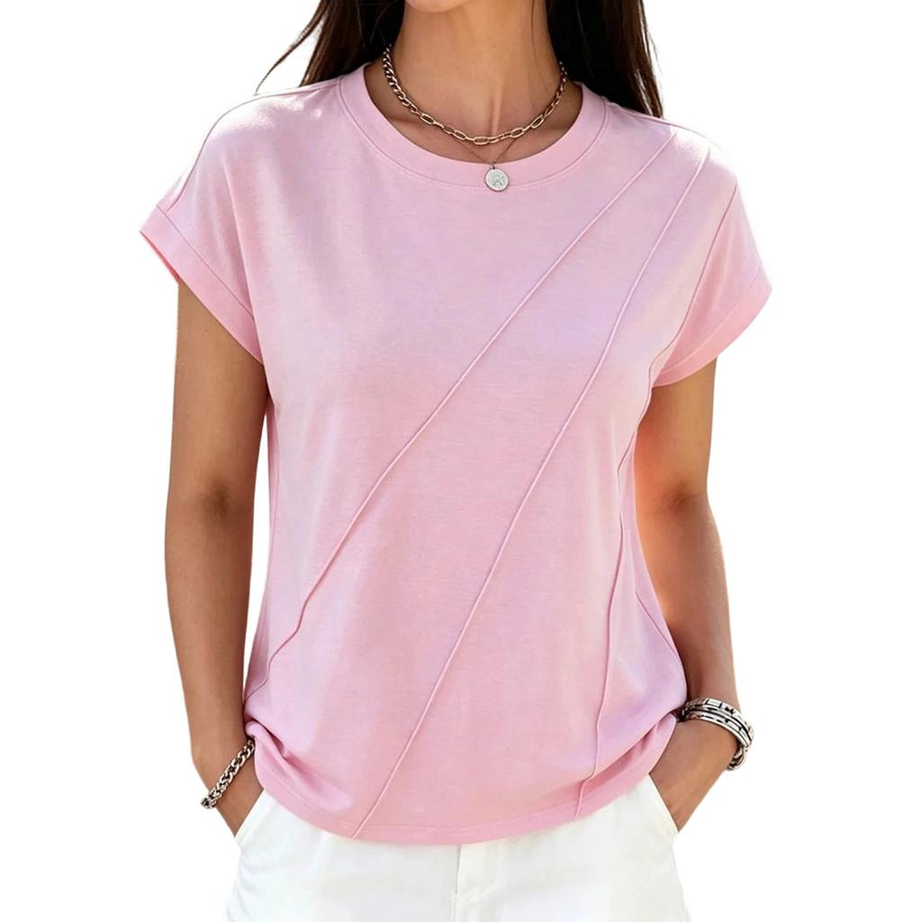 Women's Elegant Round Neck Short Sleeve T Shirt Top Casual Loose Fit Lightweight Soft Fabric Summer Wear