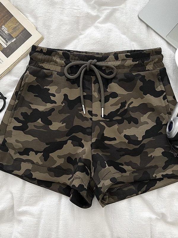 Pantaloncini Corti Caldi da Donna American Spicy Girl Camouflage Coulisse Vita Elastica Gamba Larga Linea A