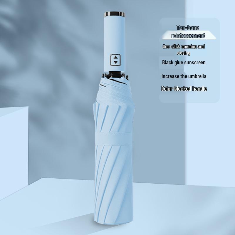 Ten-Bone Automatic XL Sunshade Umbrella: Dual-Use, Rain or Shine, Folding Sun Umbrella with Black Glue Coating.