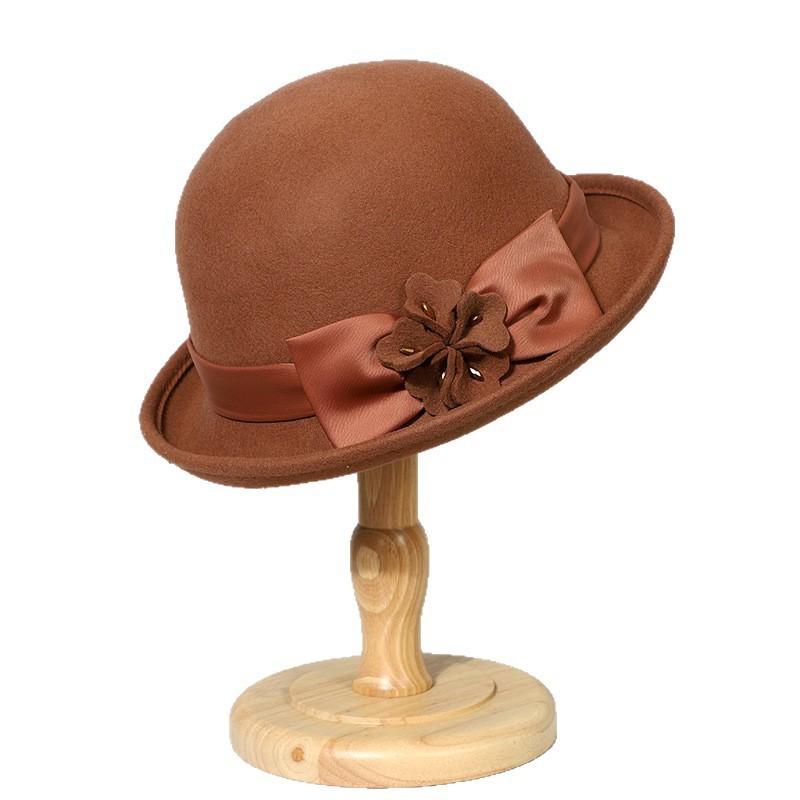 2025 New Winter Curl Brim Wool Fedora Hats For Women Elegant Bow Flower bucket hat Hat Vintage Formal Fascinator Cap Mujer
