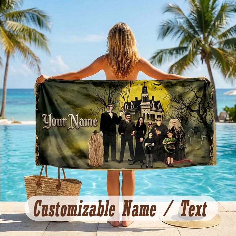 Custom Text Beach Towel, Soft Absorbent Swimming Multi-use TowelThe Addams Family