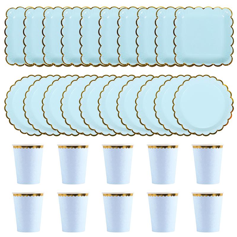 30/40Pcs Disposable Party Plates Tableware Macaron Color  Cake Plate Paper Cup Dishes Set Birthday Party Wedding Dinner Supplies