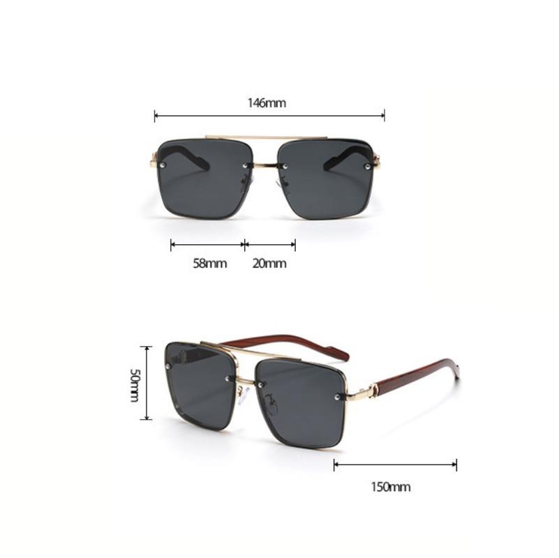 Non-polarized Trendy Double Bridge Metal Sunglasses Retro  Sunglasses Men Square Flat Top Double Bridges Sun Glasses Women Travel Fashion Eyeglass
