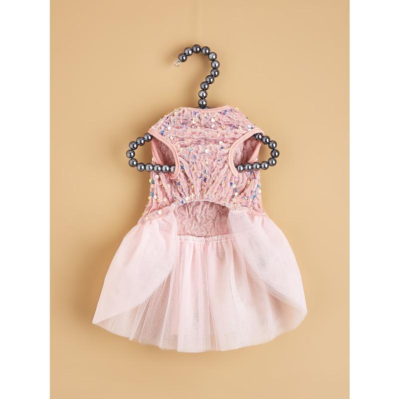 

Elegant Pet Wedding Outfit Pink Shiny Sequin Mesh Skirt Soft Bridal Dress Cute Holiday Costume for Small Puppies Kittens Daily Wear XS