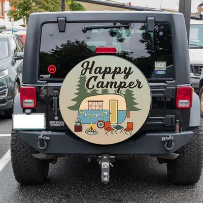 Happy Camper Dust-Proof Car Wheel Cover 210D Oxford Spare Tire Cover Tyre Accessories, Please Choose the Correct Size for Yours