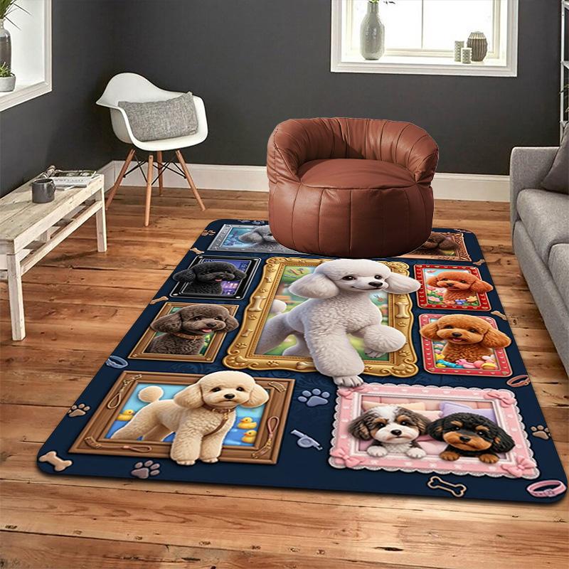 Poodle Portrait Compilation Pattern Rug Floor Mat for Living Room or Bedroom Soft and Comfortable Carpet a Gift for Birthday and Holiday.