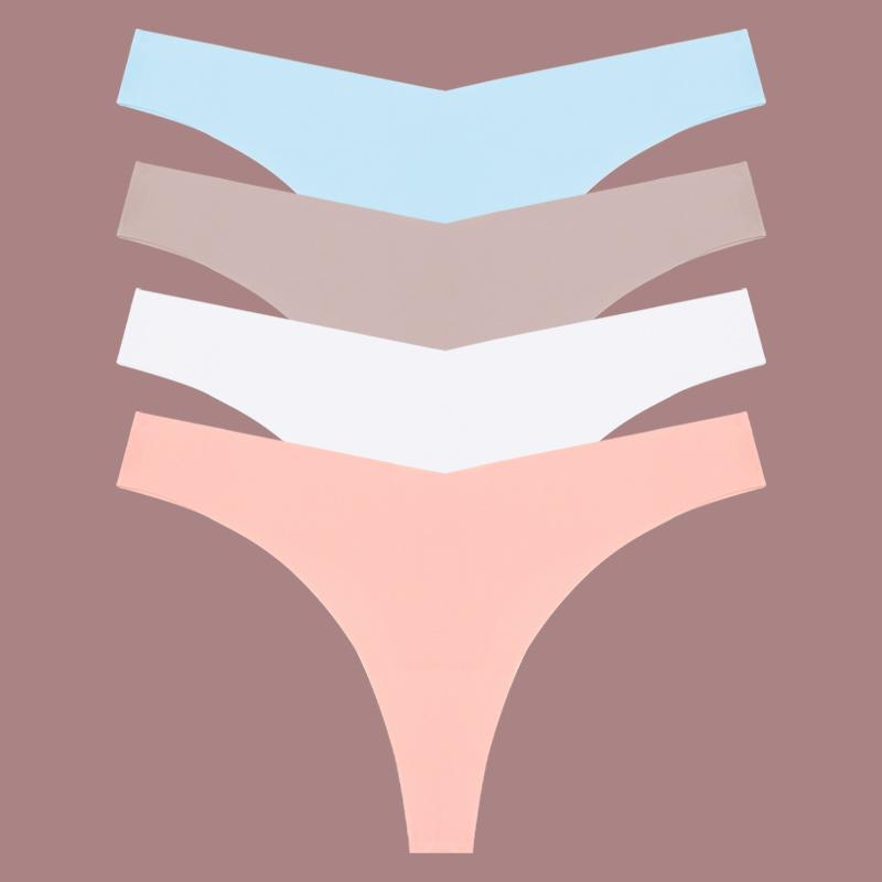 

4 шт. нижнее белье из ледяного шелка, женские бесшовные стринги, сексуальные, с низкой талией, с V-образным вырезом, женские дышащие однотонные трусики, спортивные трусы M&4pcs