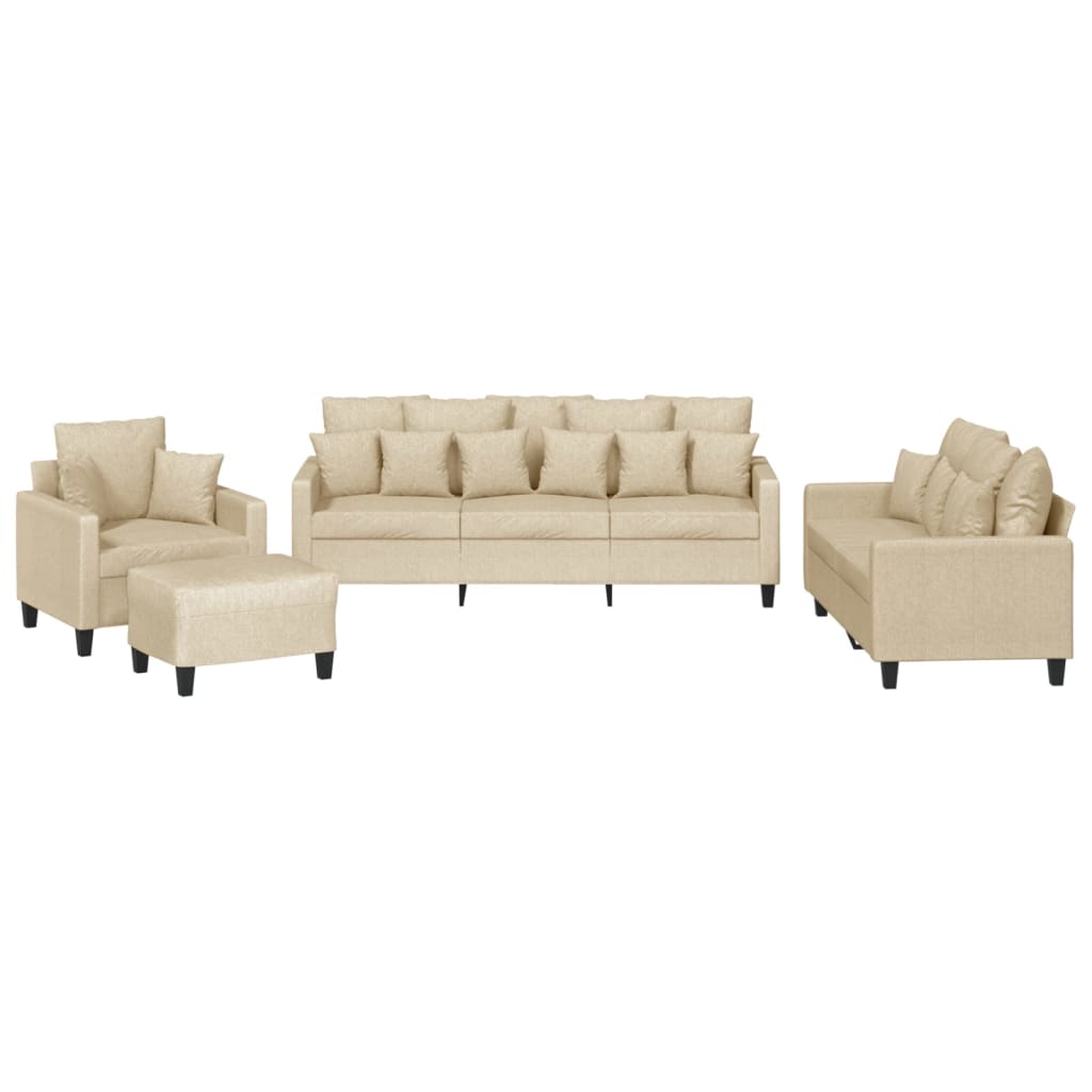 4 Piece Sofa Set with Cushions Cream Fabric