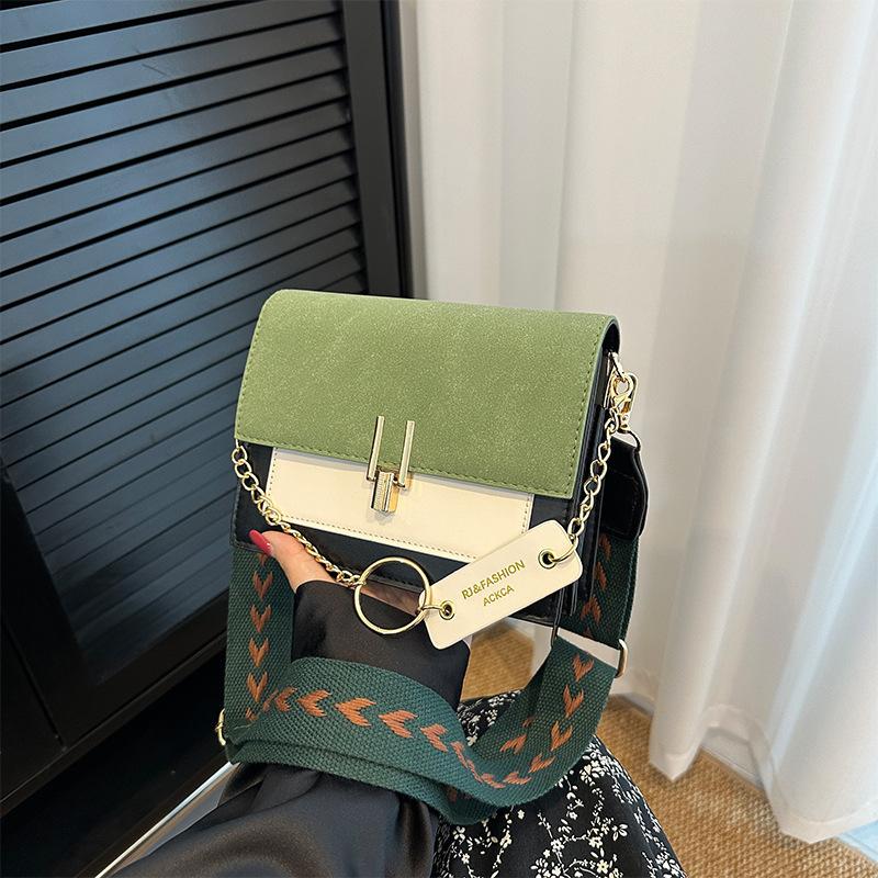 Bag women's bag matte contrasting color fashion PU shoulder bag retro small square bag messenger bag