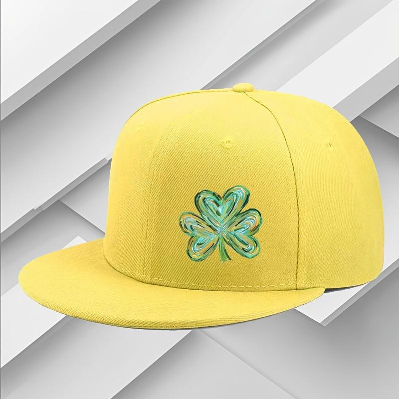 Abstract Green Clover St Patrick Day Baseball Cap Polyester Embroidered Flat Brim Hat Unisex Casual Adjustable Headwear