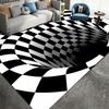 3D Optical Illusion Black White Grid Rug Living Room Office Modern Non-Slip Floor Mat Nordic Style