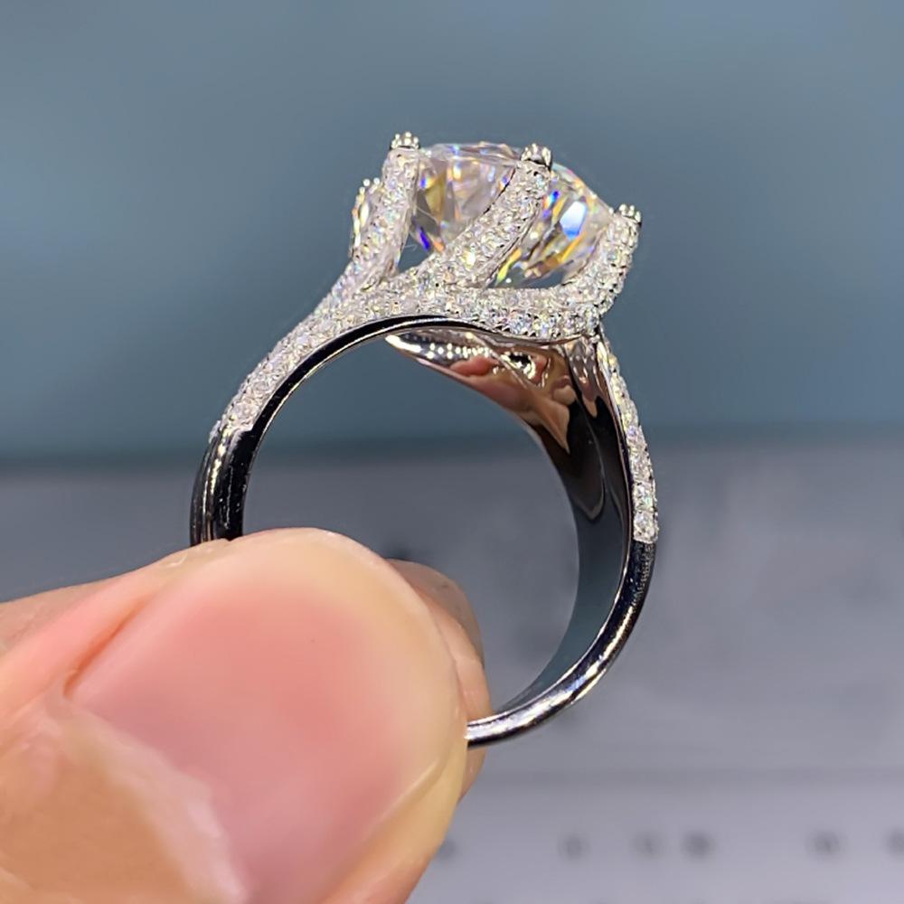 Wosikate Luxury 5 Carat Moissanite Gemstone Six Claws Super Sparkling Ring For Women Fashion Wedding Jewellery Adjustable Ring