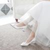 Bridal Shoes Women High Heels Champagne Pearl Rhinestone Wedding Shoes White