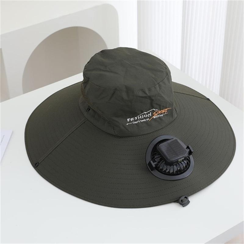 Adjustable Solar Charged Ventilation Cap With Large Brims Rechargeable Solar Fan Hat For Hiking Fishing Gardening