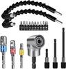 18-Piece Flexible Shaft Screwdriver Bit Extension Set (60, 100, 150mm) with Conversion Joint Rods.