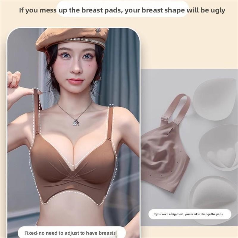 Seamless Thin Wireless Corrective Bra, Push Up Side Gathering Anti-Sag Special for Small Flat Chest Women Bra