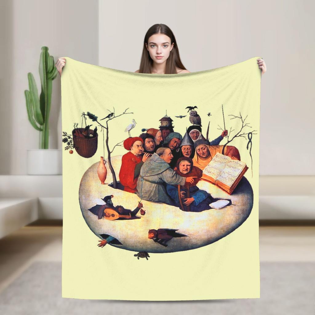 Hieronymus-Bosch Le Jardin des Délices Terrestres Couverture Tricotée Velours Art Super Douce Couverture Jetée pour Couvre-lits Couette