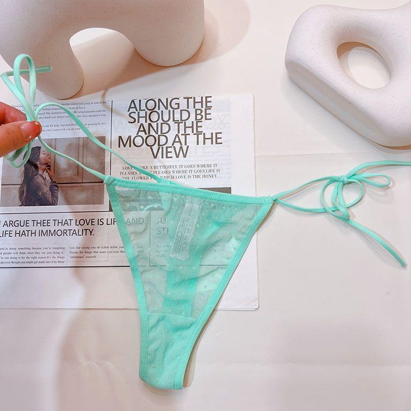 

Тонкое белье-веревочка с низкой посадкой, на тонких бретельках, прозрачное, сексуальное, модное, больших размеров, для полных женщин, до 100,00 кг, Т-образная спинка Mint Green Wave Dot S(= domestic L)