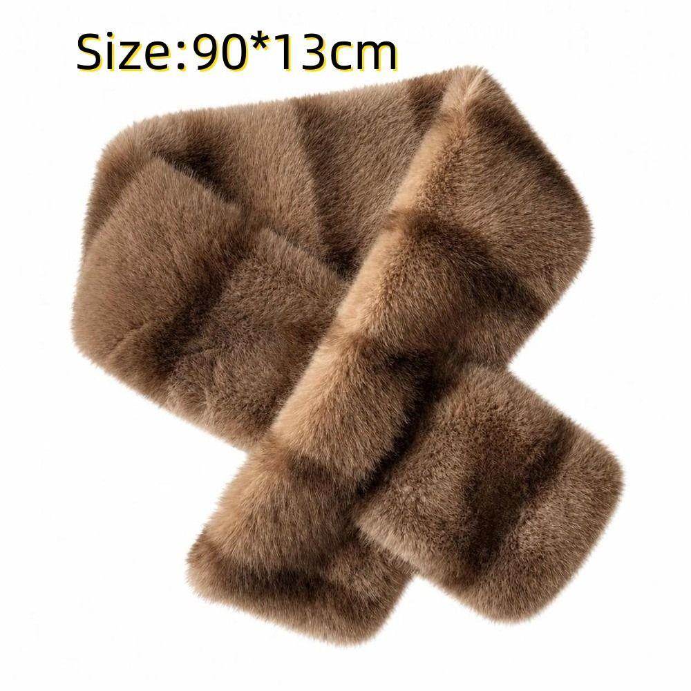 Striped Faux Mink Fur Scarf Thick Warm Neck Scarf Elegant Winter Neck Warmer