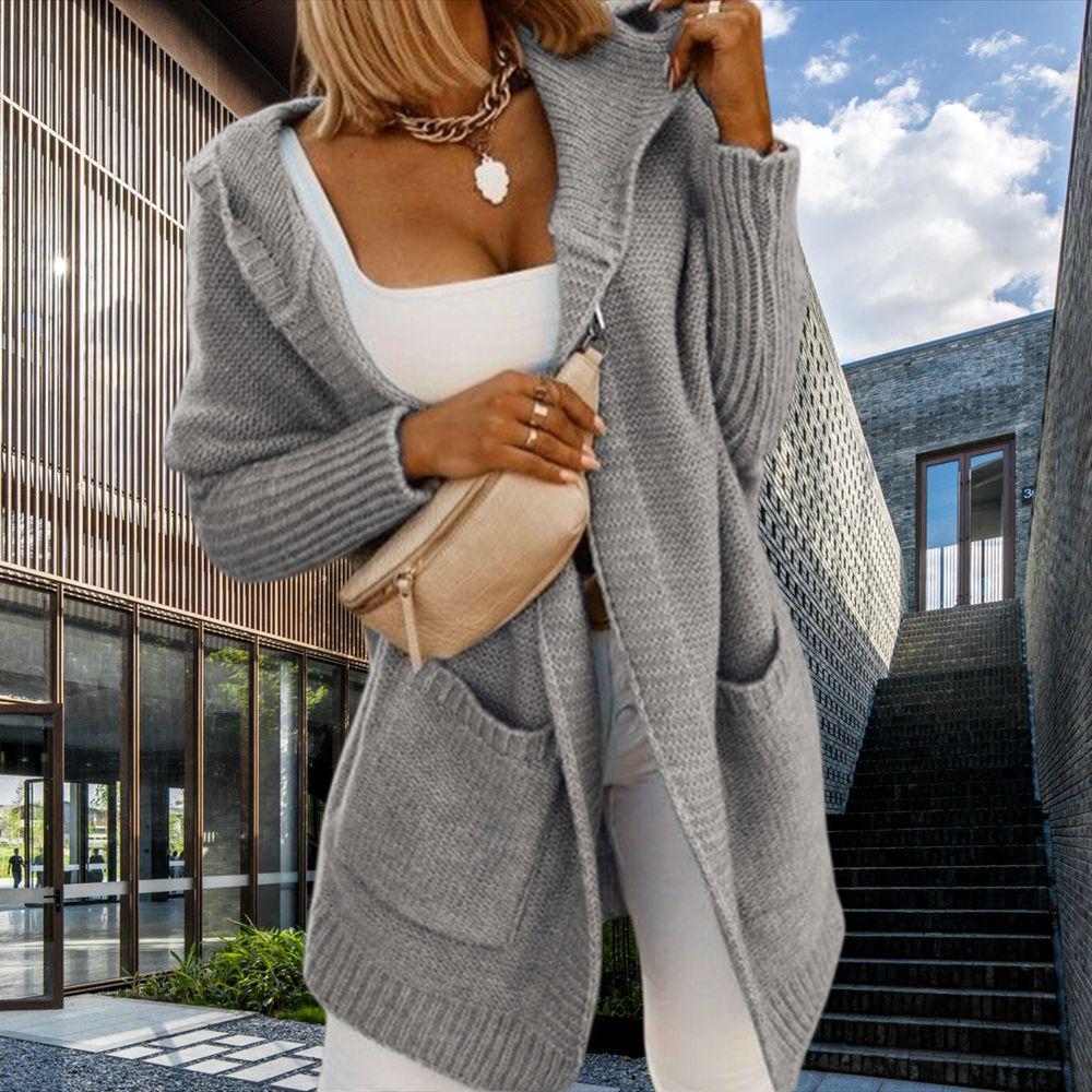 Women's Hooded Patchwork Knit Cardigan with Pockets 2025