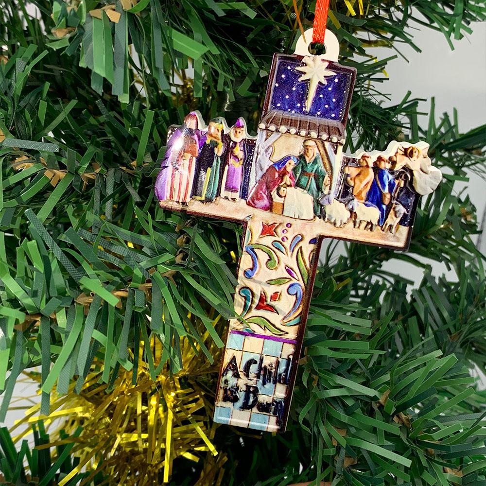 Resin Handpainted Charming Cross Jesus Seven Blessings Festive Hanging Accessory For Holidays