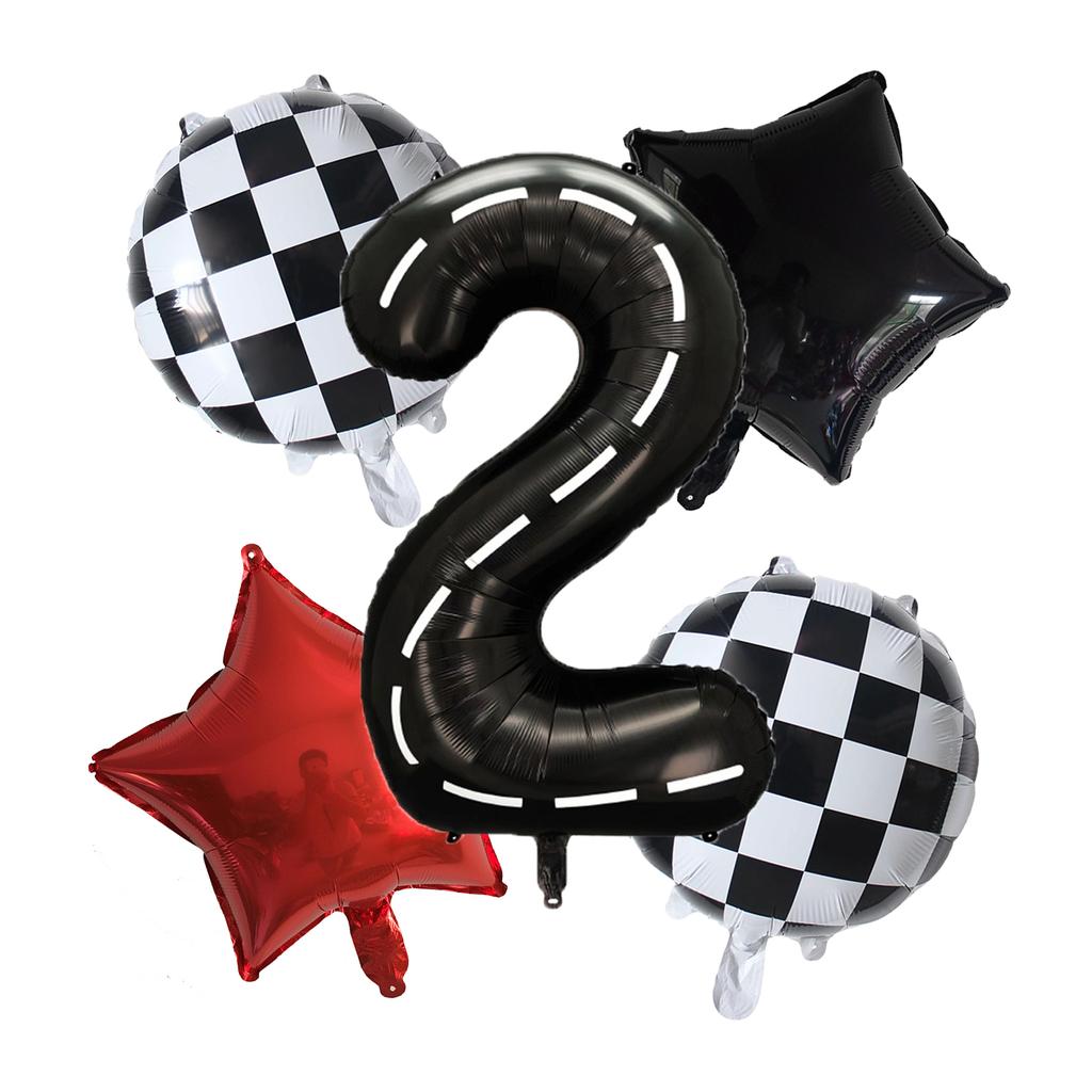 5pcs Race Car Balloon 40 Inch Racetrack Number Balloon 2 Black Baby Shower Boys Two Fast Birthday Race Car Theme Party Decorate