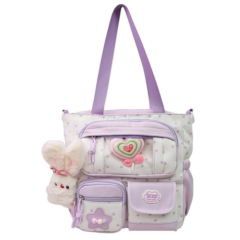 KULUOSIDI BAG Grote schoudertas met kleurblokken en sterrenprint, crossbodytas voor dames, schooltas, forenzentas. paars