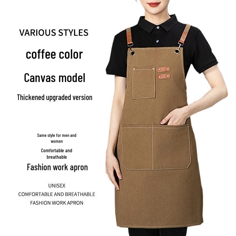 Thickened Canvas Waist Apron with Printed Logo for Coffee and Nail Salon Workwear