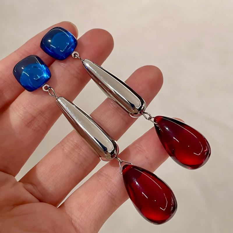 Vintage Blue Glass Bow Earrings - Retro Design Ornament