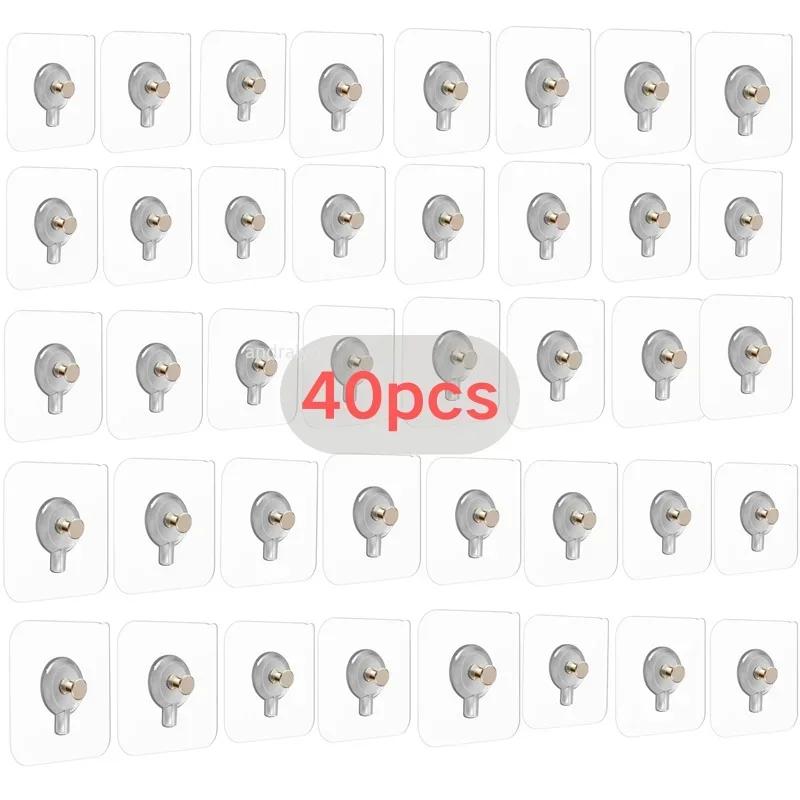 40/1pcs Strong Adhesive Nails Wall Hooks Transparent Seamless Waterproof Kitchen Bathroom Screw Hook Sticker Nail Holder Hanger