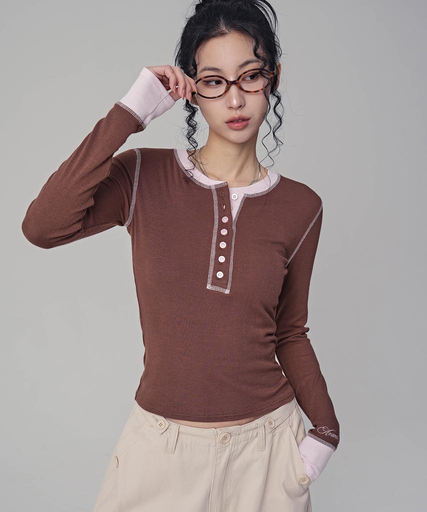 AVANDRESS Tilda Coverstitch Half Button Tee_5 Colors