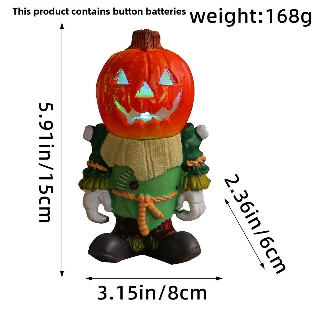 Halloween Lantern Pumpkin Knight Tabletop Decoration, Glowing Small Pumpkin Head Ghost Resin Garden Decoration