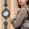 Retro Women Elegant Quartz Bracelet Watch With Rhinestone Design Silver White Women Leisure Wristwatch Learning Cloc