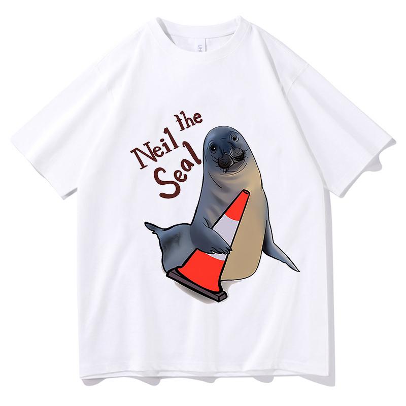 Neil The Seal Printing Tshirt Unisex Unisex Casual Loose O Neck Tee Comfortable Cotton Loose Casual Clothing Aesthetic Short Sleeve