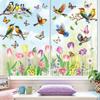 Spring 2026 New Butterfly Hummingbird Flower Static Cling Window Stickers for Home Decor Room Atmosphere