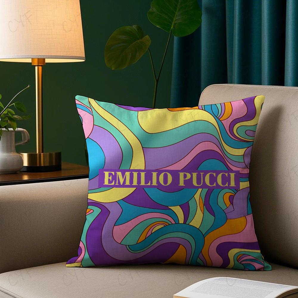 Short Plush Material Pillowcasee-Emilio Pucci Pillow Case Anti-Dustmite Pillowcase Invisible Zipper Silky Short Plush Sofa Cushi