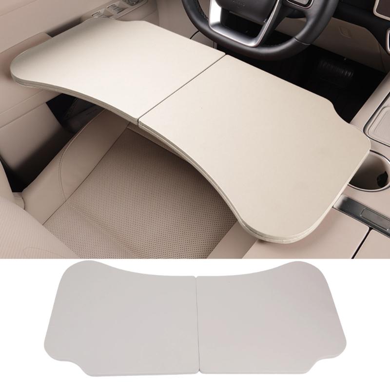 Temporary Car Work Tray with 2-Panel Tabletop for Reading and Item Placement Inside Parked Vehicle Cabin