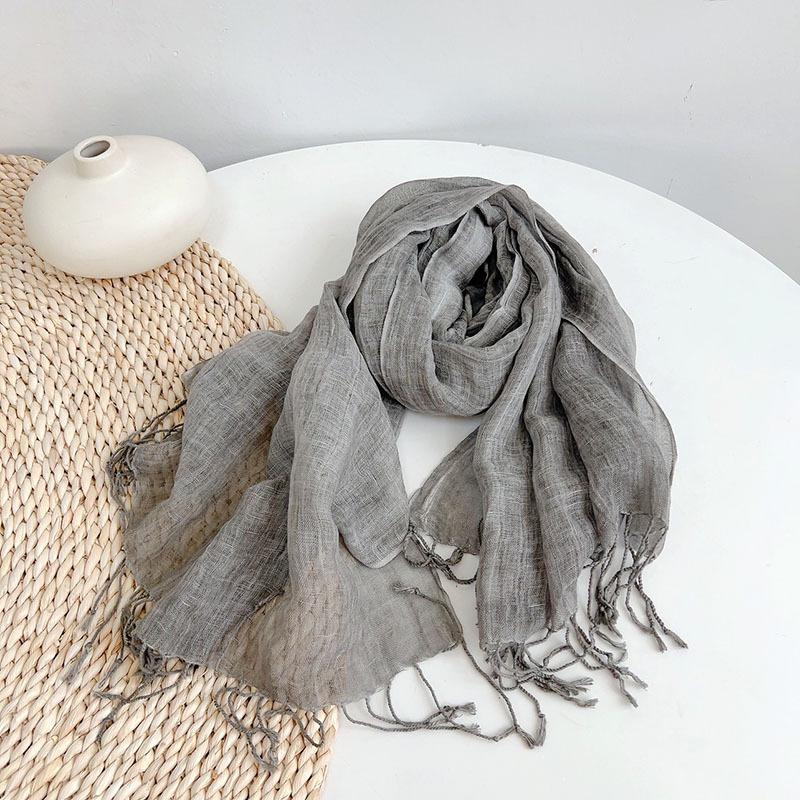 Retro Solid Color Linen scarf Women's Spring And Summer Breathable Linen Cotton Scarves