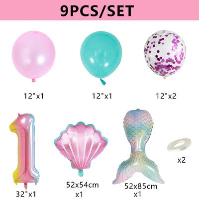 9Pcs/Set 32 Inch Mermaid Number Balloons Foil Balloon Helium Happy Birthday Party Decorations Kids Latex Ballon