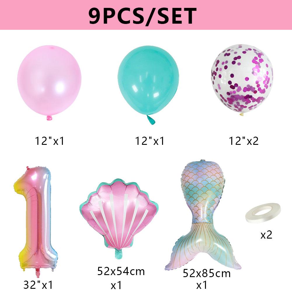 9Pcs/Set 32 Inch Mermaid Number Balloons Foil Balloon Helium Happy Birthday Party Decorations Kids Latex Ballon