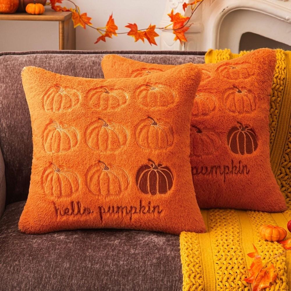 Pumpkin Decorative Pillowcase Beige Orange Seasonal Pillow Covers Cozy Square Pillow Case  Home Use