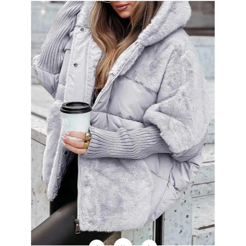 Autumn Winter Women Thick Hooded Patchwork Warm Clothes Coat New Women Cotton Padded Jacket Oversize Outerwear Women Parka Coat