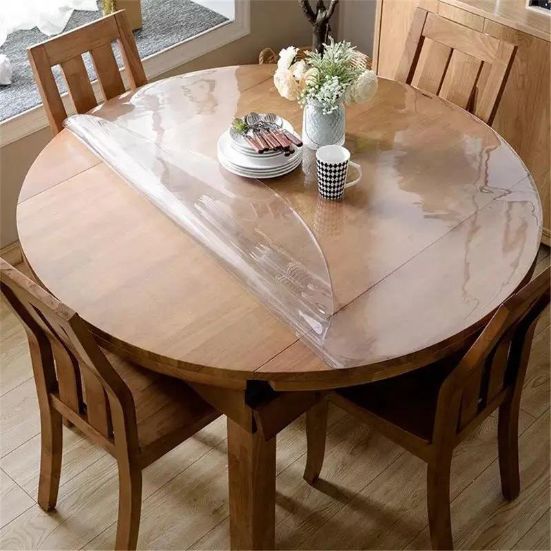Round PVC Table Cloth Transparent Soft Glass Film Protection Pad Tablecloth Waterproof Oilprpoof Dining Kitchen Desk Protector